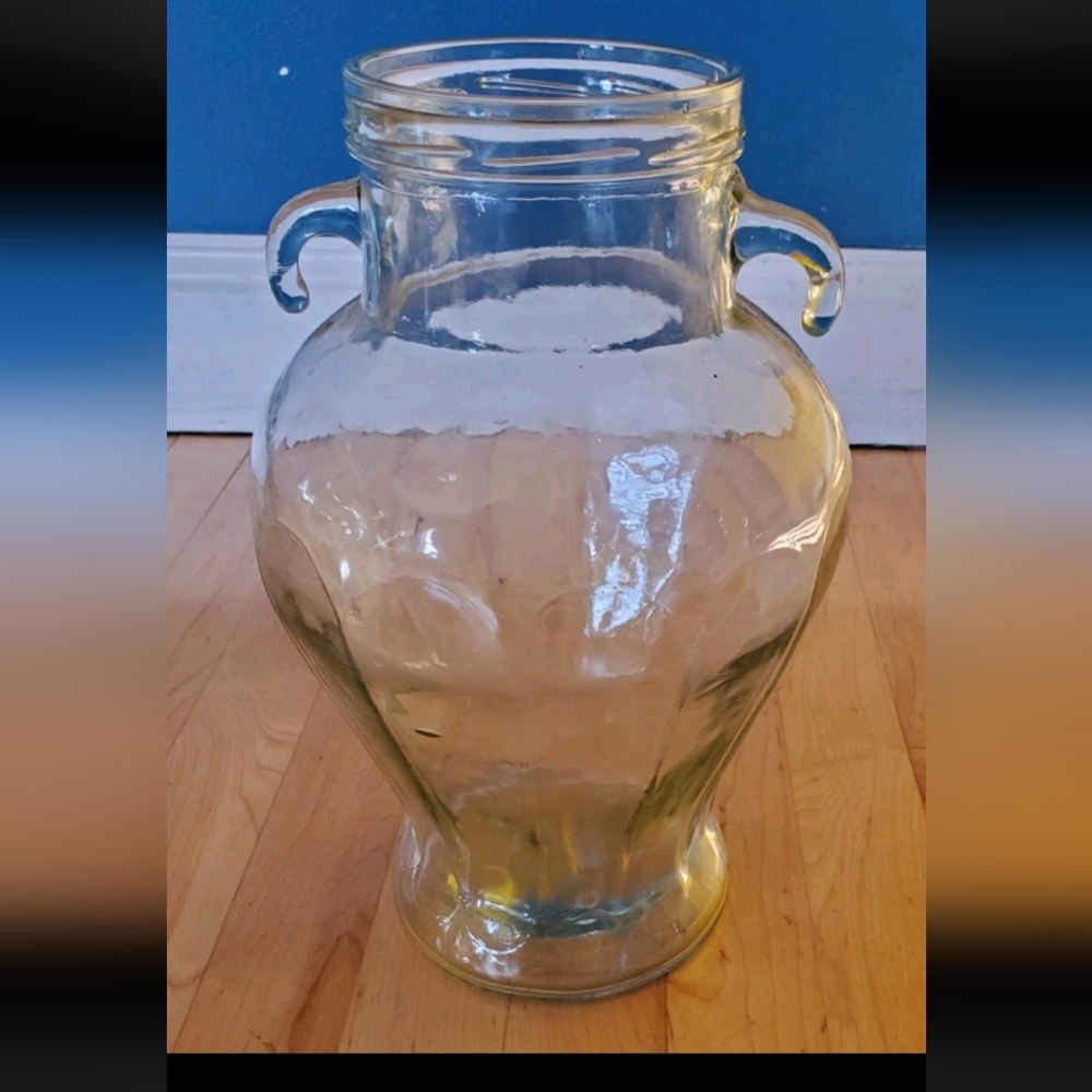 Olive Jar Amphora Style Clear Glass Container w Lid 4250 ml 12.5" x7" Large VTG